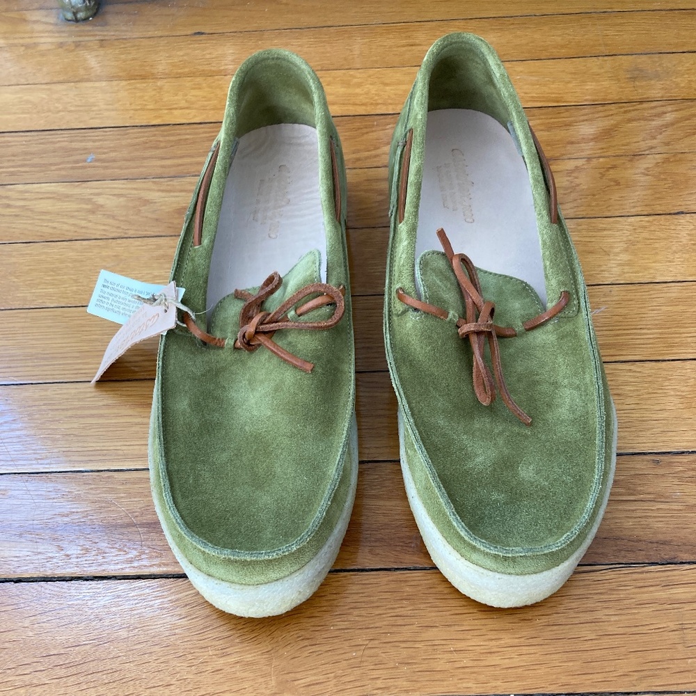 Olive Suede Boat Shoes with Leather Laces